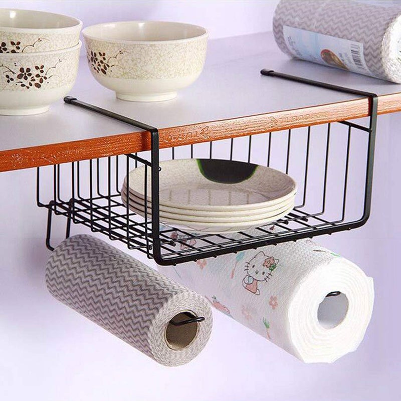 MEZON Metal Multipurpose Under Shelf Hanging Basket Hanger For Kitchen Bathroom Office Cupboard Cabinet Storage Organization BlackWhite - Image 3