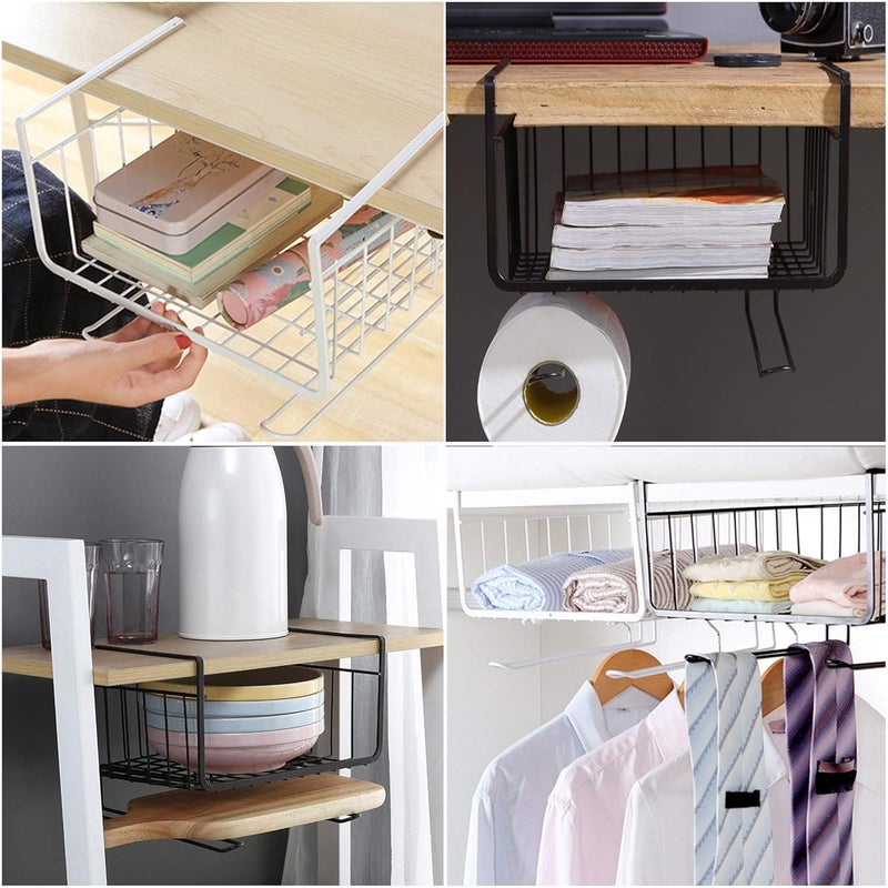 MEZON Metal Multipurpose Under Shelf Hanging Basket Hanger For Kitchen Bathroom Office Cupboard Cabinet Storage Organization BlackWhite - Image 4