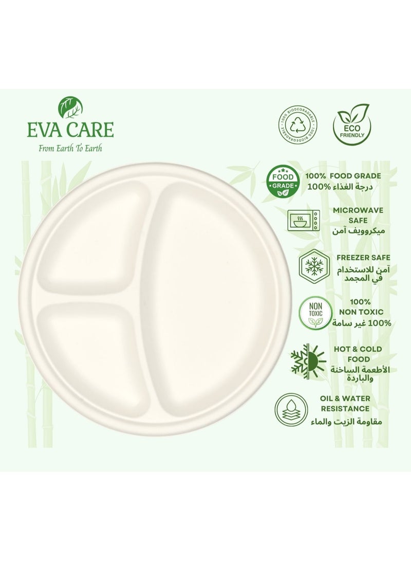 إيفا كير EVA CARE - أطباق مستديرة مقاس 10 بوصات مكونة من 3 أقسام للاستخدام مرة واحدة  - Image 1