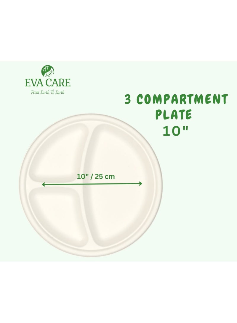 إيفا كير EVA CARE - أطباق مستديرة مقاس 10 بوصات مكونة من 3 أقسام للاستخدام مرة واحدة  - Image 3
