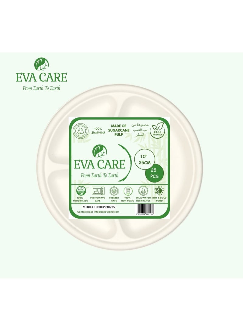 إيفا كير EVA CARE - أطباق مستديرة مقاس 10 بوصات مكونة من 3 أقسام للاستخدام مرة واحدة  - Image 4