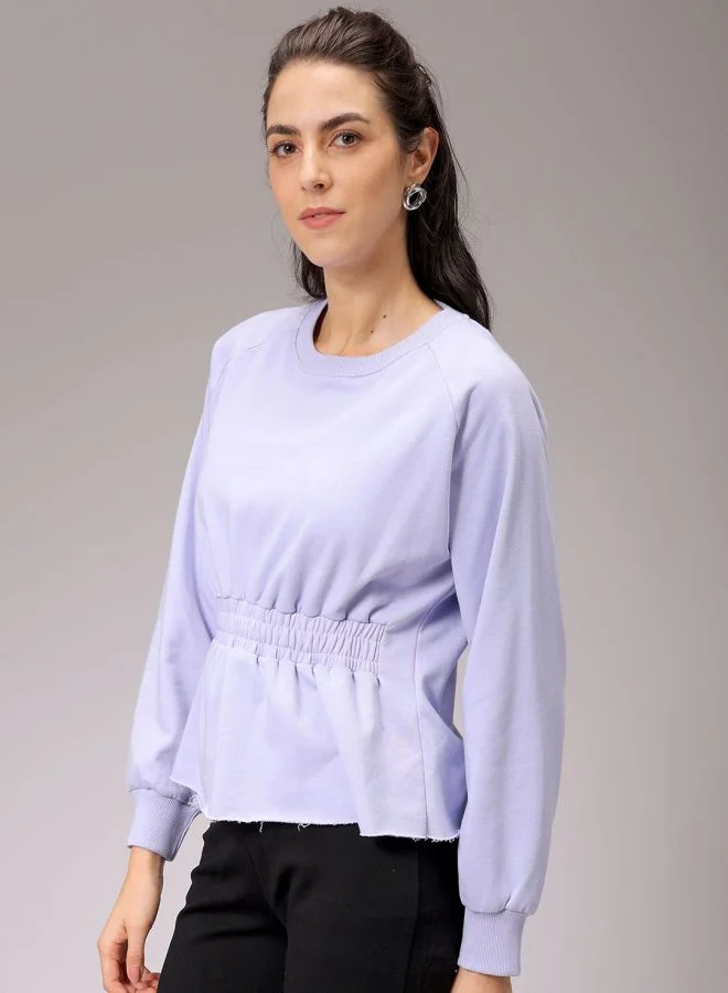مرفوعة Women Fit and Flared Solid Shirred Sweatshirt