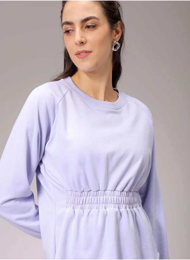 Freehand Women Fit and Flared Solid Shirred Sweatshirt