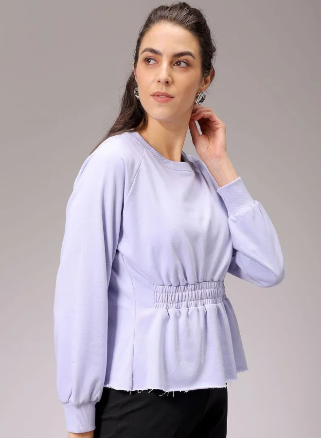 مرفوعة Women Fit and Flared Solid Shirred Sweatshirt
