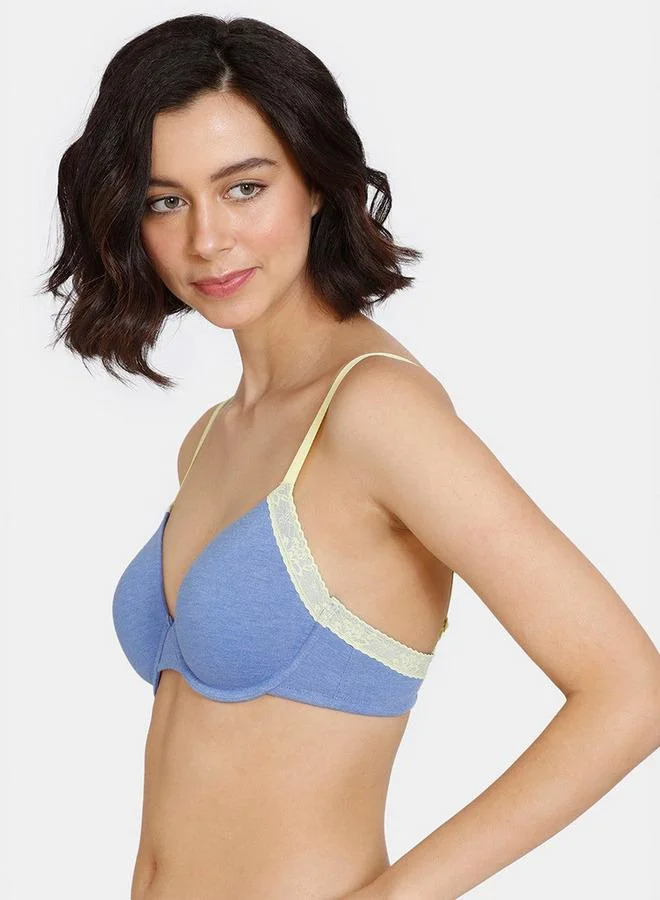 zivame Zivame Lace Detail Padded Wired T-shirt Bra with Hook and Eye Closure