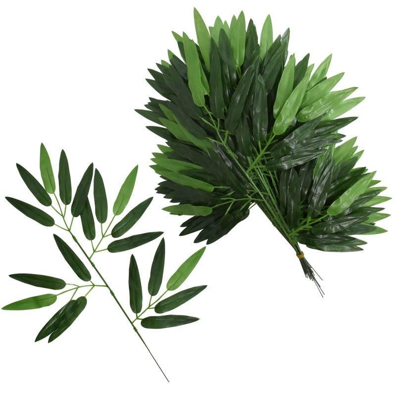 VIOCIWUO 20Pcs Artificial Bamboo Leaves Fake Green Bamboo Stick Greenery Plant for Hotel Home Shelf Wall Farmhouse Bamboo Forest Wind Decoration