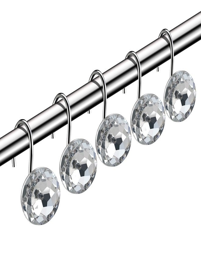 HBlife 12 Pcs Acrylic Decorative Rolling Diamond Shower Curtain Hooks Rust Proof Rhinestones Crystal Bling Shower Curtain Hooks for Curtain and Shower Rod, Clear Round - Image 1