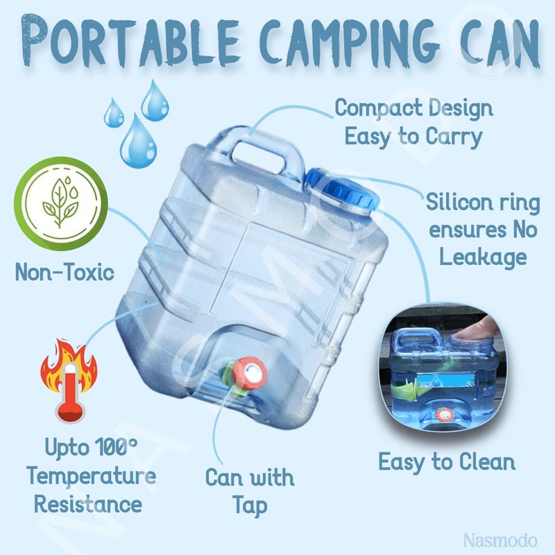 Nasmodo 15 Litre Camping Water Can with Tap Portable Camping Picnic Hiking Camping Water Tank Storage Container for Travelling Water Camper Dispenser Barrel with Faucet(Blue) - Image 3