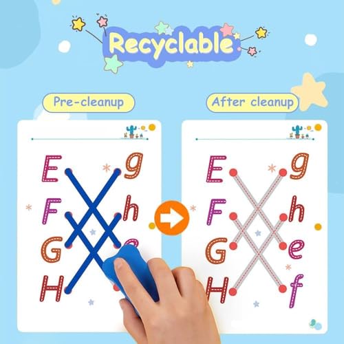 DS ENTERPRISE Magic Practice Reusable Pen Control, Writing Workbook for Kids,Tracing & Drawing Book for Lines, Shapes, Alphabets, Numbers, Includes Disappearing Ink Pen, Ideal for Early Learning (64 Pages-8 Pen) - Image 4