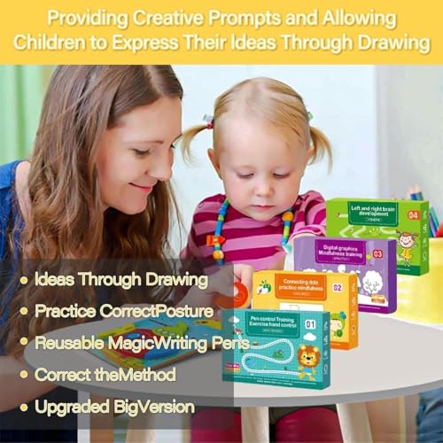 DS ENTERPRISE Magic Practice Reusable Pen Control, Writing Workbook for Kids,Tracing & Drawing Book for Lines, Shapes, Alphabets, Numbers, Includes Disappearing Ink Pen, Ideal for Early Learning (64 Pages-8 Pen) - Image 3