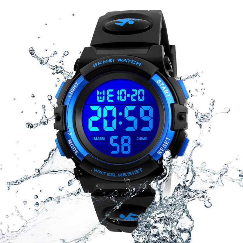 FIZILI Boys Watch Digital Sports Waterproof Outdoor Kids Watches Alarm Clock 12/24 H Stopwatch Calendar 3-15 Year Old Boys Girls Wristwatch - Blue - Image 4