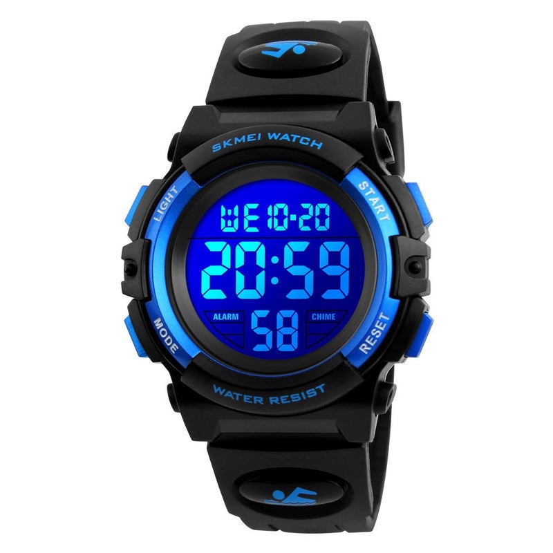 FIZILI Boys Watch Digital Sports Waterproof Outdoor Kids Watches Alarm Clock 12/24 H Stopwatch Calendar 3-15 Year Old Boys Girls Wristwatch - Blue - Image 1
