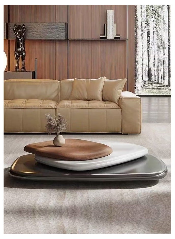 رافين طاولة قهوة متعددة الأغراض قابلة للدوران على شكل حصاة بتصميم طاولة مركزية مصنوعة من الخشب المتين وطاولة تقديم فاخرة وطاولة ديكور لغرفة المعيشة والمكتب المنزلي 140 × 80 × 28 سم - Image 1