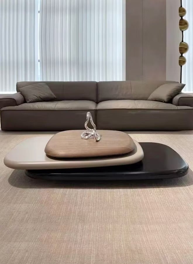 رافين طاولة قهوة متعددة الأغراض قابلة للدوران على شكل حصاة بتصميم طاولة مركزية مصنوعة من الخشب المتين وطاولة تقديم فاخرة وطاولة ديكور لغرفة المعيشة والمكتب المنزلي 140 × 80 × 28 سم - Image 3