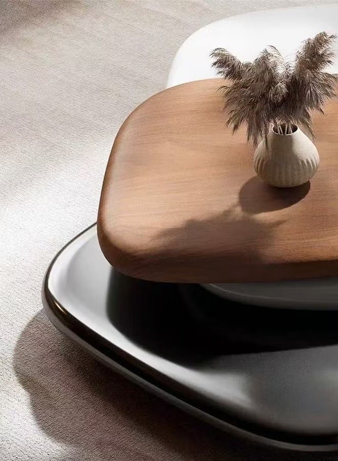 رافين طاولة قهوة متعددة الأغراض قابلة للدوران على شكل حصاة بتصميم طاولة مركزية مصنوعة من الخشب المتين وطاولة تقديم فاخرة وطاولة ديكور لغرفة المعيشة والمكتب المنزلي 140 × 80 × 28 سم - Image 4