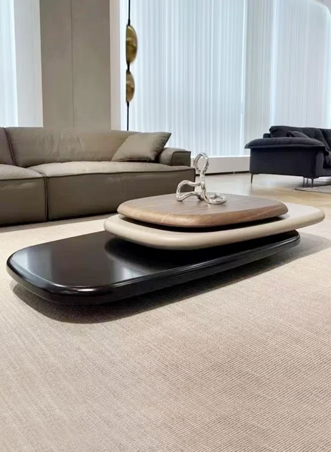 رافين طاولة قهوة متعددة الأغراض قابلة للدوران على شكل حصاة بتصميم طاولة مركزية مصنوعة من الخشب المتين وطاولة تقديم فاخرة وطاولة ديكور لغرفة المعيشة والمكتب المنزلي 140 × 80 × 28 سم - Image 5