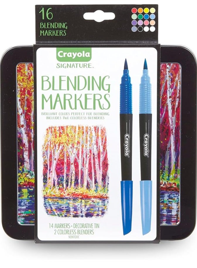 كرايولا أقلام الماركر للمزج مع علبة مزخرفة، 14 لون زاهي و2 قلم ماركر عديم اللون من كرايولا، 58-6502 - Image 1