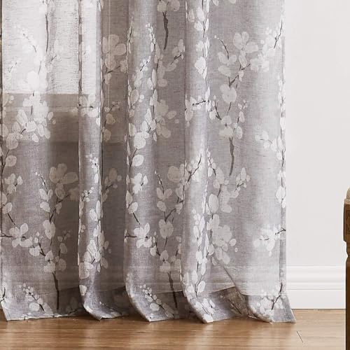 BFAM Sheer Curtain with Floral Print, Premium Printed Sheer Drapes, Eyelet/Grommet Curtain for Living Room, Bedroom, Light Filtering Curtains, Brown Floral 9 Feet, Pack of 1 Curtain - Image 3
