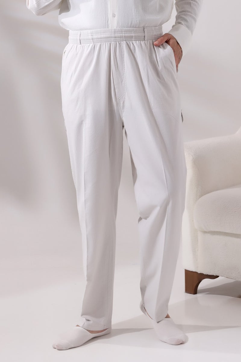 İhvan Online Men's Light Cream Side Pocket Comfortable Cut Elastic Waist Cargo Hajj and Umrah Shalwar Trousers  - Image 1