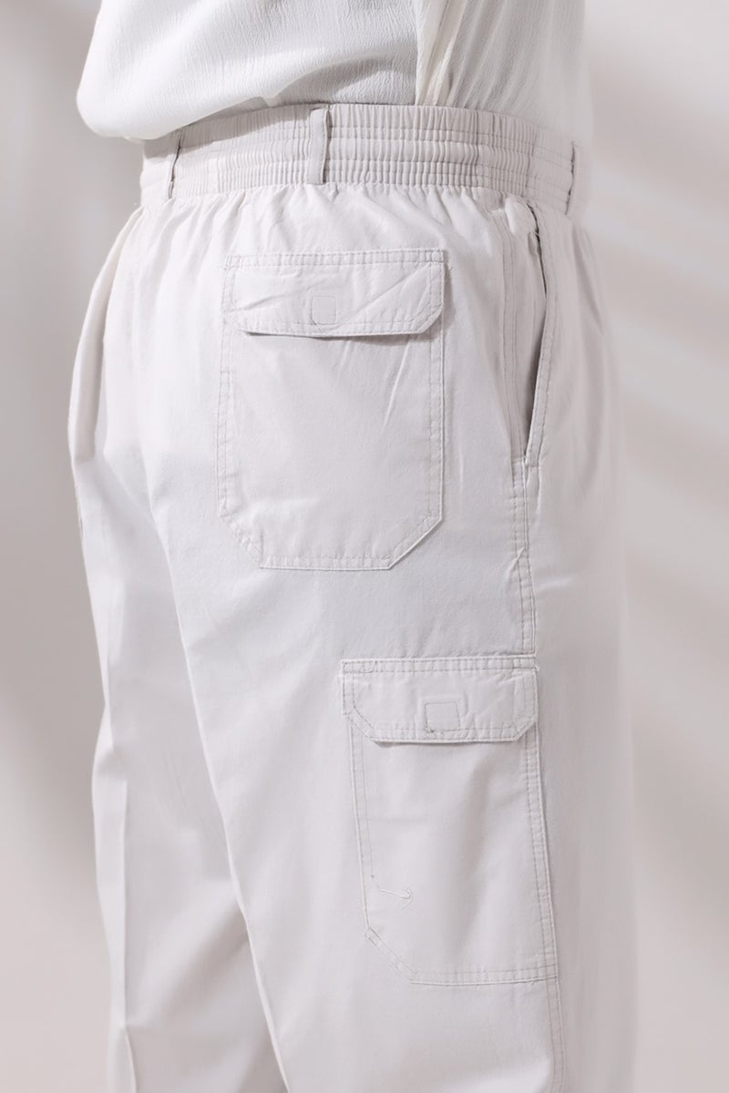 İhvan Online Men's Light Cream Side Pocket Comfortable Cut Elastic Waist Cargo Hajj and Umrah Shalwar Trousers  - Image 4