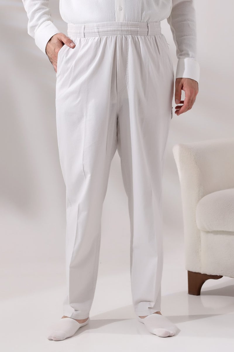 İhvan Online Men's Light Cream Side Pocket Comfortable Cut Elastic Waist Cargo Hajj and Umrah Shalwar Trousers  - Image 5