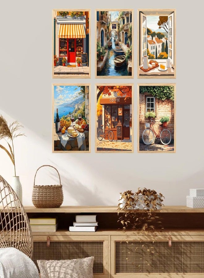 ARAkri Paintings for Home Decoration| European Cityscape Wall Décor Paintings| Vintage Cafe Framed Posters I Wall Decor Ideas| European Cafe and Cityscape Art (Set of 6,10 x 13 inch)(Multicolor) - Image 1