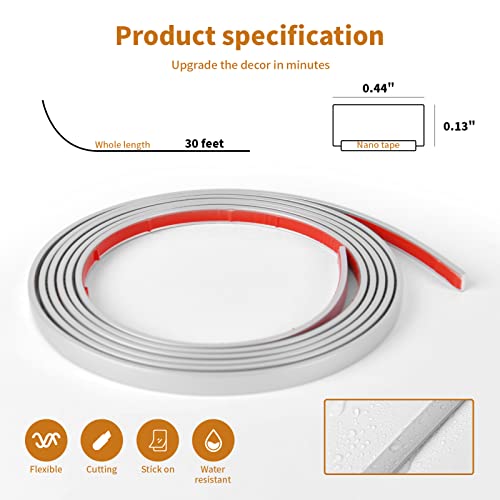 Wowstar 30 Ft Peel and Stick Trim, Molding Trim for Walls, Edges, Borders, Window Frames, Backsplash Tiles, Flexible and Self Adhesive Trim, Silver - Image 3