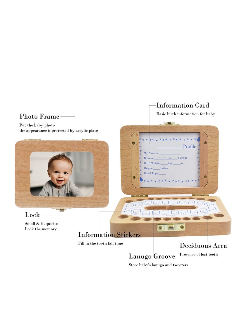 Excefore Baby Tooth Keepsake Box, Baby Tooth Fairy Keepsake Box, Baby Keepsake Wooden Storage Box, Children Memory Boxes to Save First Teeth & Hair, Newborn Baby Birthday and Shower Gift - Image 3