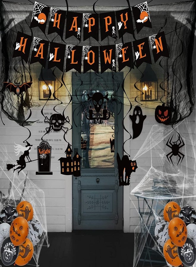 LINAYE Halloween Party Decorations Kit Indoor Outdoor | Halloween Hanging Swirl Decorations, Banner, Creepy Cloth, Balloons, Spider Web Hanging Decorations Decor Set Pack - Image 3