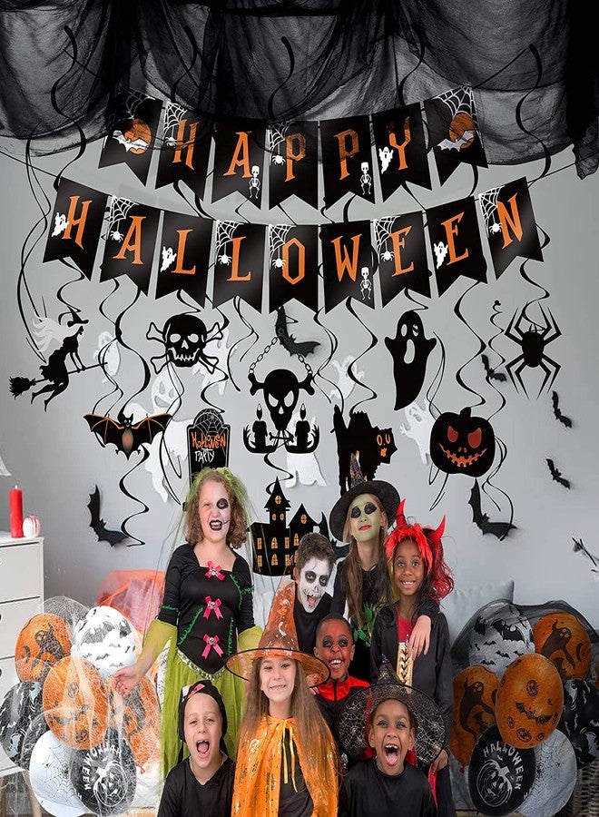LINAYE Halloween Party Decorations Kit Indoor Outdoor | Halloween Hanging Swirl Decorations, Banner, Creepy Cloth, Balloons, Spider Web Hanging Decorations Decor Set Pack - Image 5