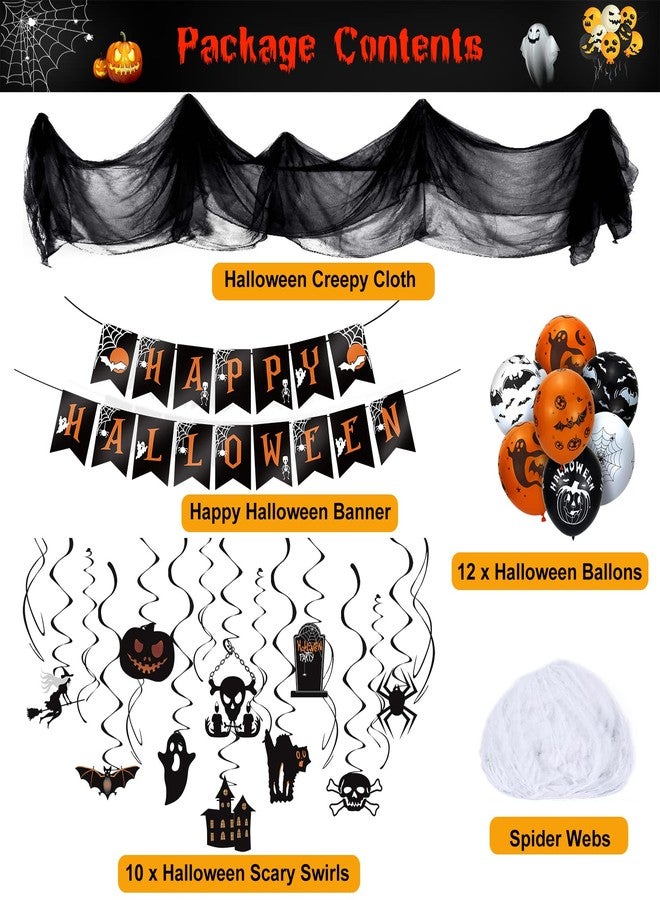 LINAYE Halloween Party Decorations Kit Indoor Outdoor | Halloween Hanging Swirl Decorations, Banner, Creepy Cloth, Balloons, Spider Web Hanging Decorations Decor Set Pack - Image 2