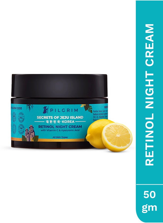 PILGRIM Korean Retinol Anti Aging Night Cream with Hyaluronic Acid And Vitamin C Discover young, wrinkle-free And radiant skin Anti aging cream for oily And dry skin For Men And Women|Korean Skin Care|50gm  - Image 1