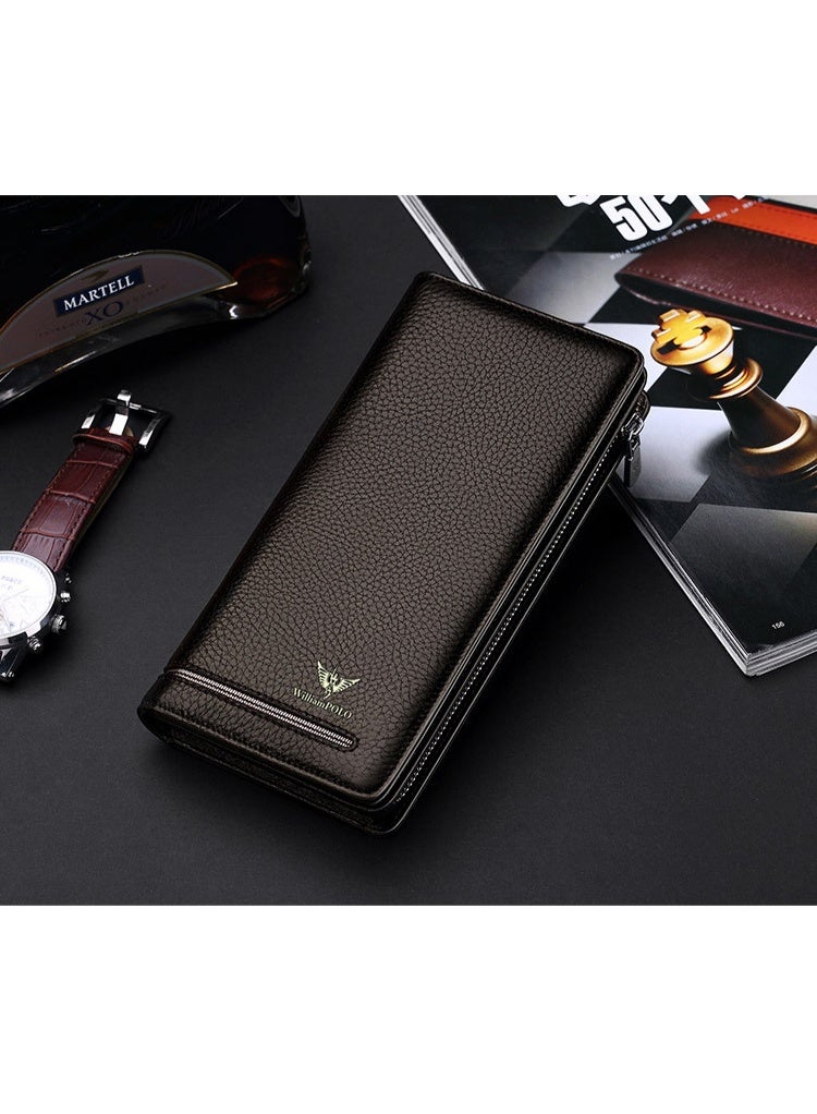 William Polo Brand Business Zipper Wallet Leather Wallet Handheld Bag Men's Long Handheld Bag - Image 5