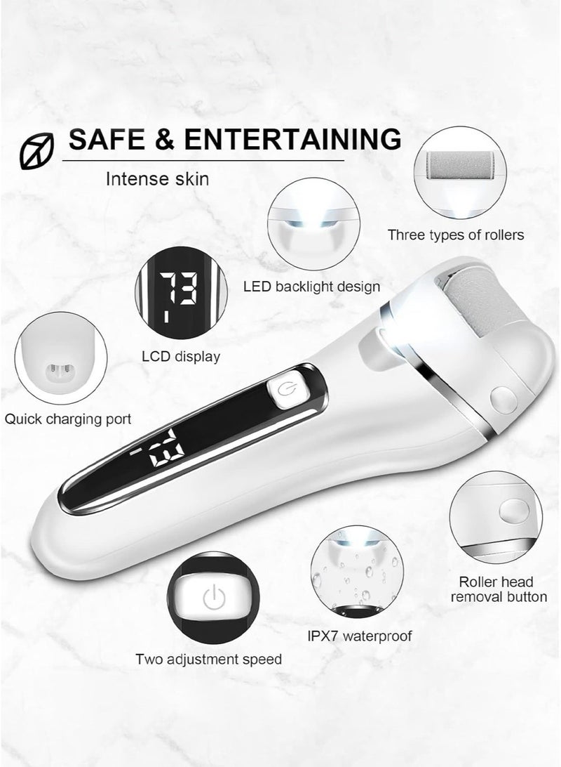 CAYGA Electric Callus Remover for Feet Waterproof Rechargeable 18 in 1 Professional Pedicure Kit Foot File Pedi Scrubber Foot Care Tools Wet & Dry for Hard Cracked Dry Dead Skin 3 Rollers 2 Speeds (White) - Image 3