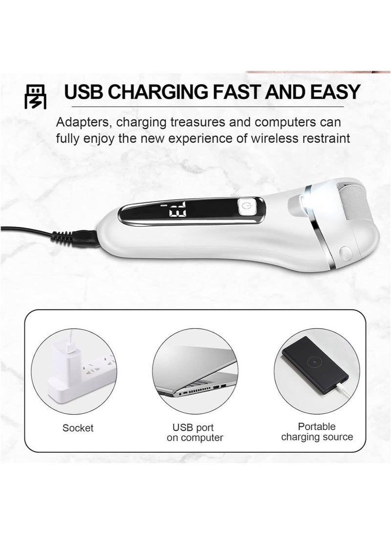 CAYGA Electric Callus Remover for Feet Waterproof Rechargeable 18 in 1 Professional Pedicure Kit Foot File Pedi Scrubber Foot Care Tools Wet & Dry for Hard Cracked Dry Dead Skin 3 Rollers 2 Speeds (White) - Image 5