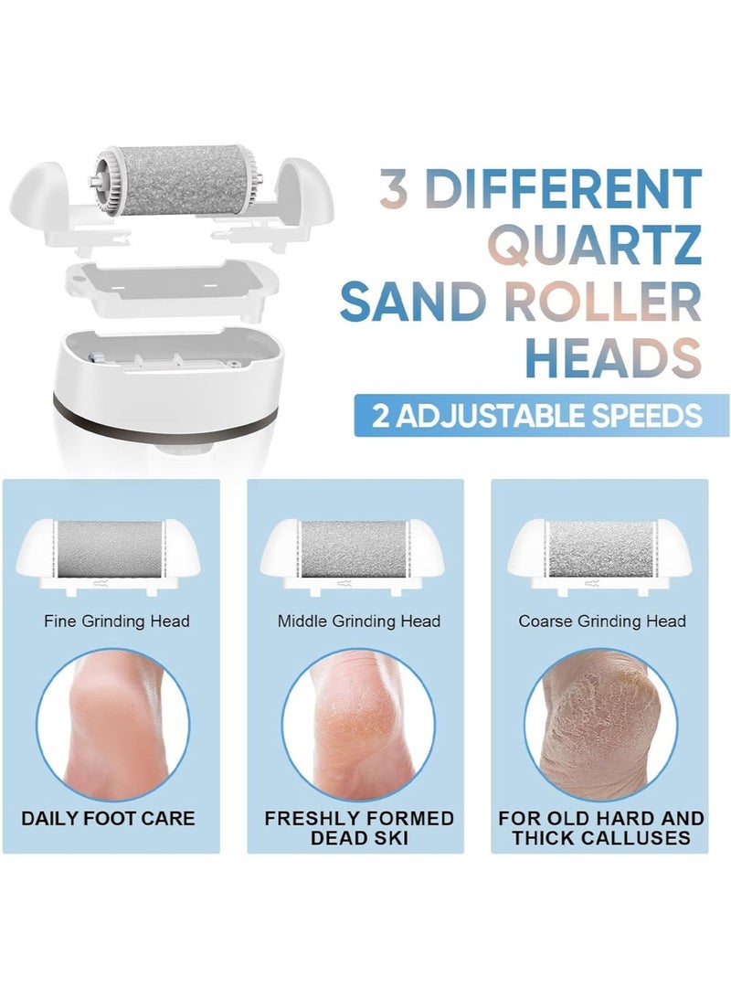 CAYGA Electric Callus Remover for Feet Waterproof Rechargeable 18 in 1 Professional Pedicure Kit Foot File Pedi Scrubber Foot Care Tools Wet & Dry for Hard Cracked Dry Dead Skin 3 Rollers 2 Speeds (White) - Image 2
