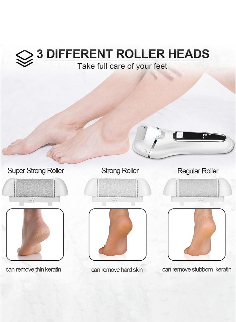CAYGA Electric Callus Remover for Feet Waterproof Rechargeable 18 in 1 Professional Pedicure Kit Foot File Pedi Scrubber Foot Care Tools Wet & Dry for Hard Cracked Dry Dead Skin 3 Rollers 2 Speeds (White) - Image 4