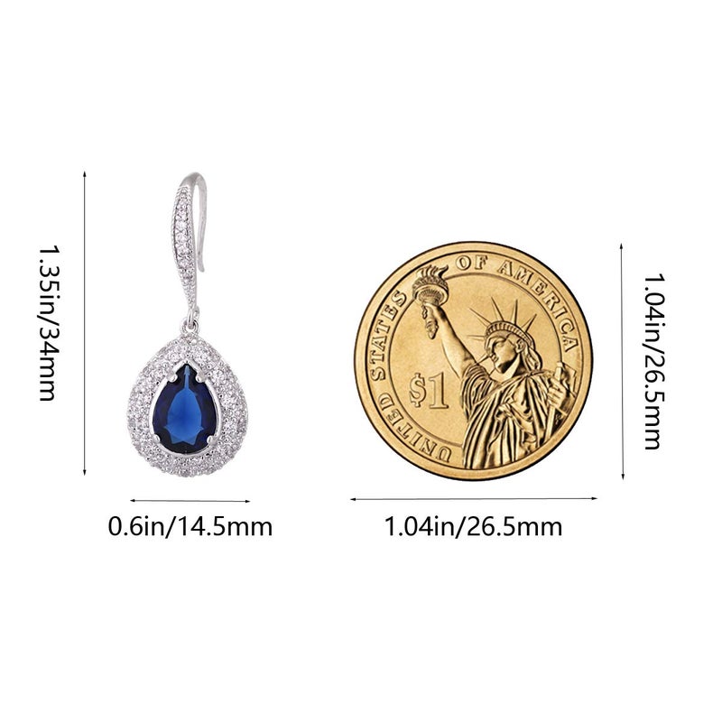 AMYJANE Sapphire Earrings for Women - Silver Bridal Teardrop Blue Crystal Cubic Zirconia Drop Earring for Wedding Party Prom Fashion Jewelry for Bride Bridesmaids September Birthstone Birthday Jewelry - Image 5