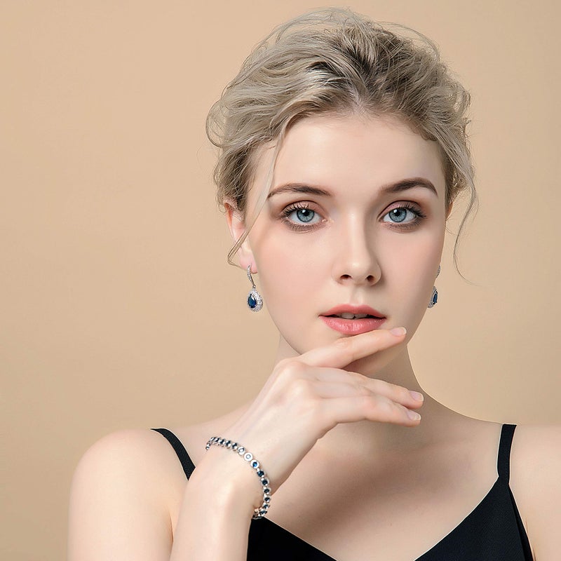 AMYJANE Sapphire Earrings for Women - Silver Bridal Teardrop Blue Crystal Cubic Zirconia Drop Earring for Wedding Party Prom Fashion Jewelry for Bride Bridesmaids September Birthstone Birthday Jewelry - Image 3