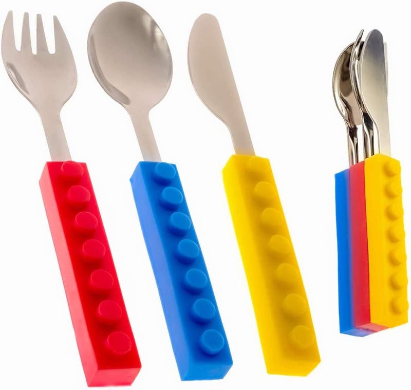 VANVENE Toddler Utensils and Brick Toys  Set of 3 Interlocking Block Kids Silverware  Toddler Fork and Spoon Set with Toddler KnifeNonBPA Kids Cutlery and Kid Safe Stainless Steel Silverware3 Years Up - Image 1