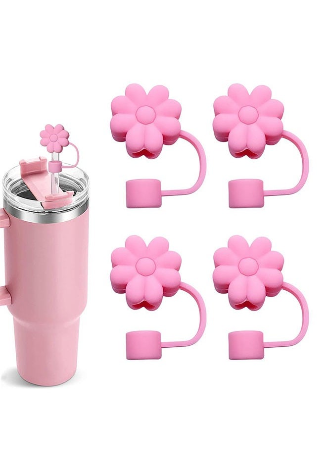 Generic - 4 Pcs Flower Straw Covers Toppers for Stanley Cups 30&40 Oz Tumbler Accessories Silicone Straw Caps Reusable Straw Tips Protectors for Stanley Cup 10mm 0.4 inch Straws (pink) - Image 1