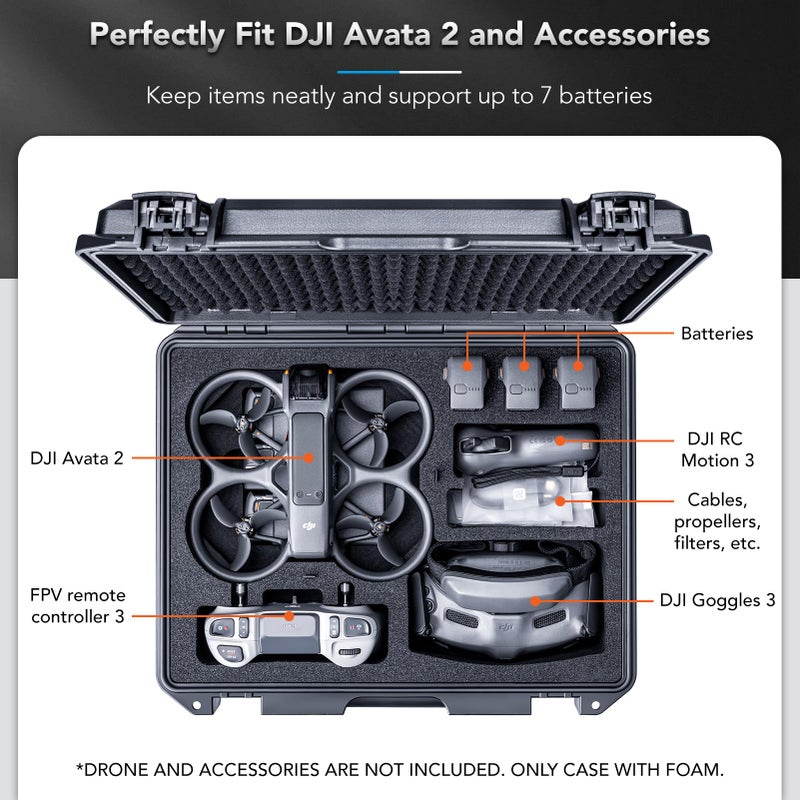 Lykus Titan AT200 Waterproof Hard Case for DJI Avata 2,Goggles 3,RC Motion 3,FPV Remote Controller 3, Support Up to 7 batteries [CASE ONLY] - Image 2