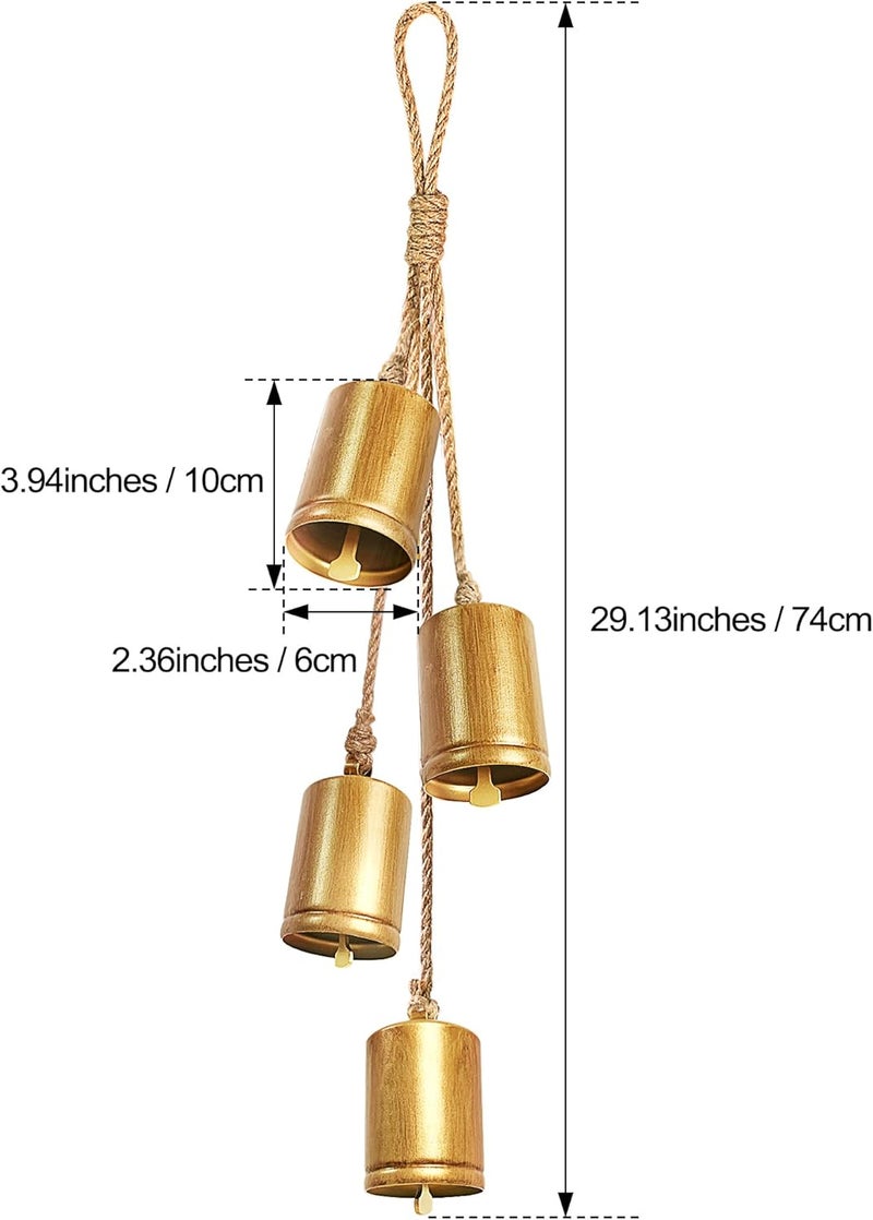 KPCB Tech Christmas Bells for Decoration, Hand Craft Brass Vintage Rustic Bell Set of 4, Hanging Gold Ornaments Shabby Chic Cow Bells Decor on Rope for Wreath, Indoor, Party, Home - Image 3