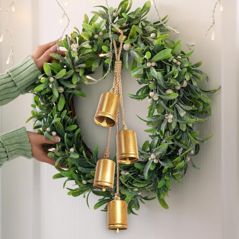 KPCB Tech Christmas Bells for Decoration, Hand Craft Brass Vintage Rustic Bell Set of 4, Hanging Gold Ornaments Shabby Chic Cow Bells Decor on Rope for Wreath, Indoor, Party, Home - Image 5