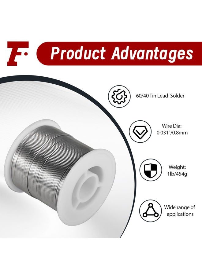 findmall 60/40 Tin Lead Rosin Core Solder Wire for Electrical Soldering 0.031"/0.8mm 1lb/454g - Image 3
