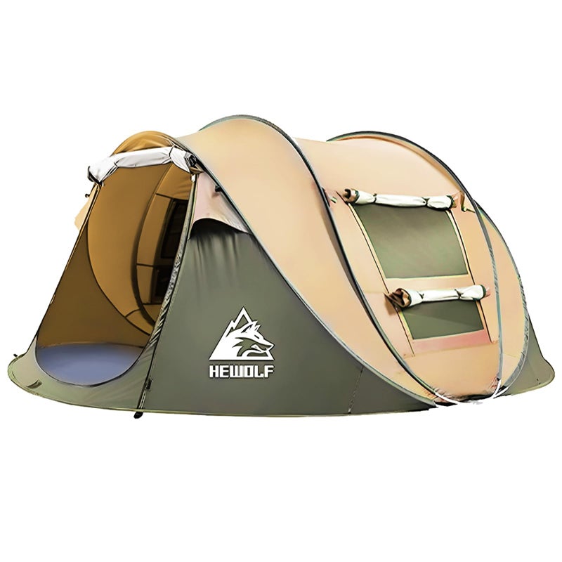 HEWOLF 3-4 Person Pop Up Tents for Camping Easy Set Up Pop Up Tent Waterproof Portable Tent Automatic Setup with 2 Bigs Doors Family Tents for Hiking (Yellow) - Image 1