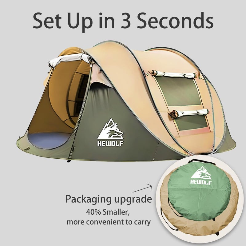 HEWOLF 3-4 Person Pop Up Tents for Camping Easy Set Up Pop Up Tent Waterproof Portable Tent Automatic Setup with 2 Bigs Doors Family Tents for Hiking (Yellow) - Image 5