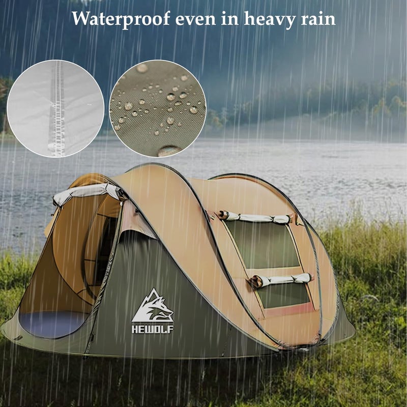 HEWOLF 3-4 Person Pop Up Tents for Camping Easy Set Up Pop Up Tent Waterproof Portable Tent Automatic Setup with 2 Bigs Doors Family Tents for Hiking (Yellow) - Image 4