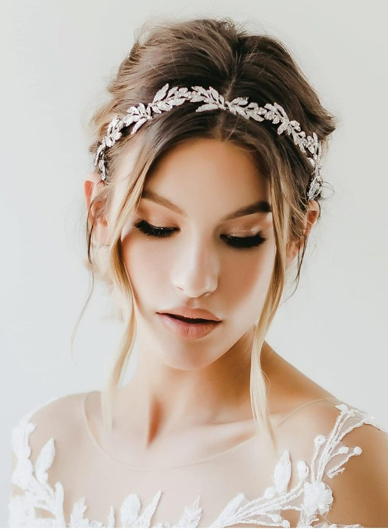 Loquat Silver Leaf Bridal Headband  Flower Girl Headpiece, Handmade Wedding Hair Accessory for Bride. - Image 5