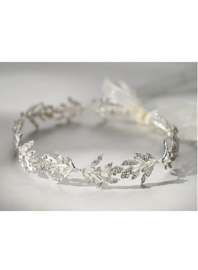 Loquat Silver Leaf Bridal Headband  Flower Girl Headpiece, Handmade Wedding Hair Accessory for Bride. - Image 4